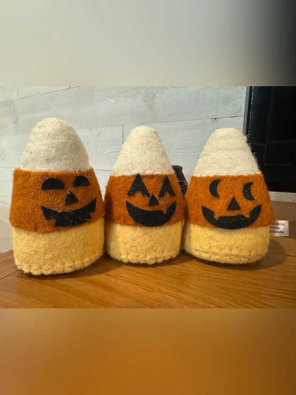 Candy Corn Felt Pumpkins (set of 3) - Orange & Cream Halloween Decor